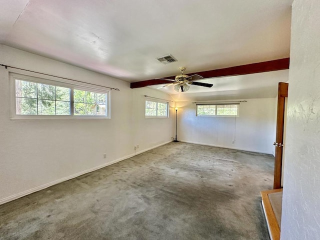 spare room with carpet flooring and ceiling fan