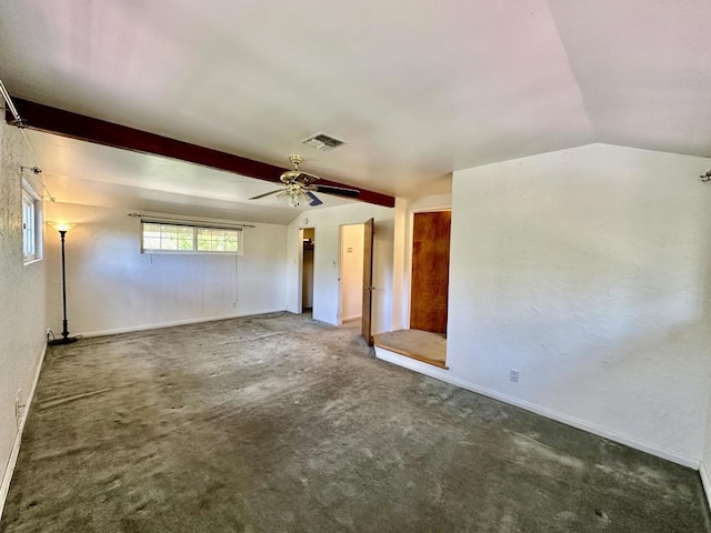 spare room featuring ceiling fan and lofted ceiling