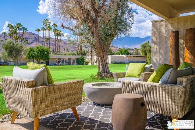 view of patio featuring a mountain view