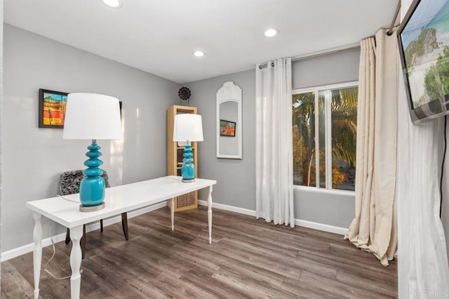 office area with hardwood / wood-style flooring