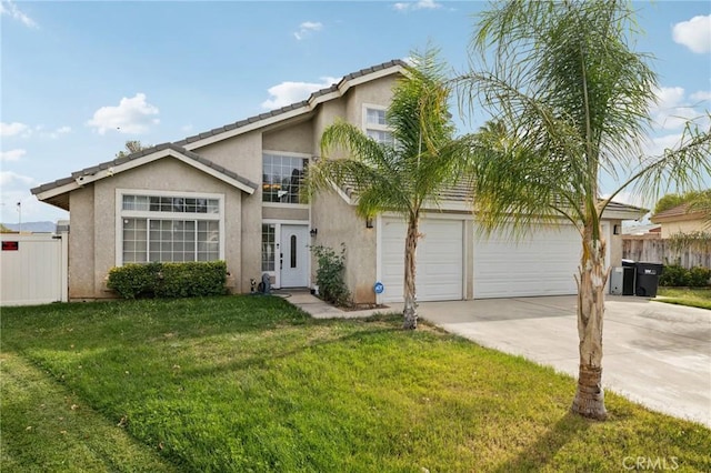 view of front facade with a garage and a front lawn