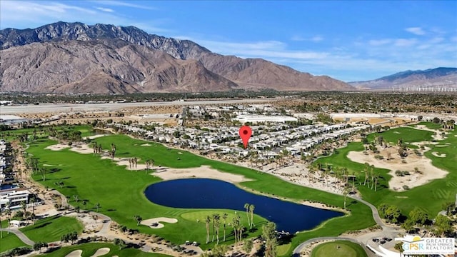 aerial view with a water and mountain view