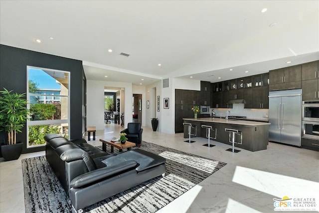 living room with sink