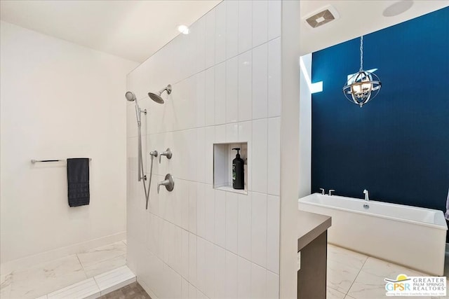 bathroom featuring separate shower and tub