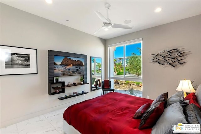 bedroom featuring ceiling fan