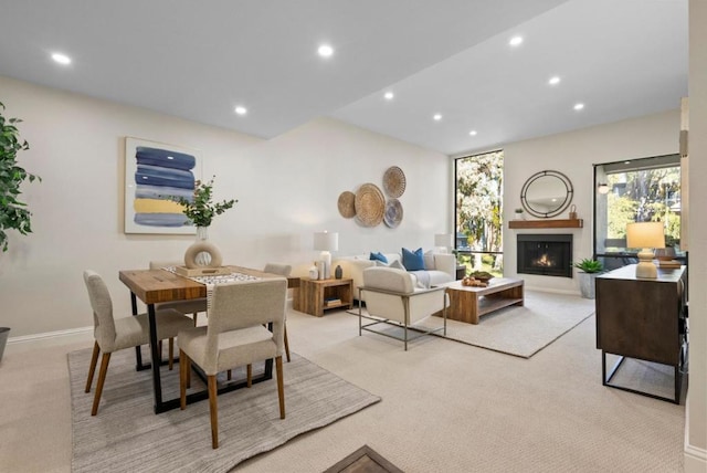 living room featuring light carpet