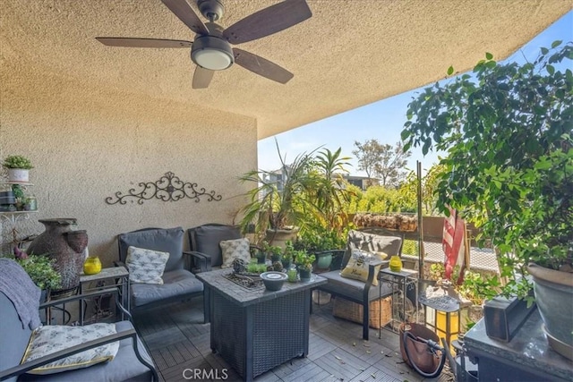 10409 Riverside Dr Unit 204, Toluca Lake, CA 91602 - view of patio / terrace with an outdoor living space, ceiling fan, and fence