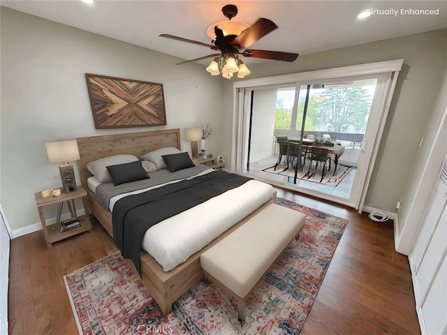10409 Riverside Dr Unit 204, Toluca Lake, CA 91602 - bedroom with a ceiling fan, wood finished floors, baseboards, recessed lighting, and access to outside