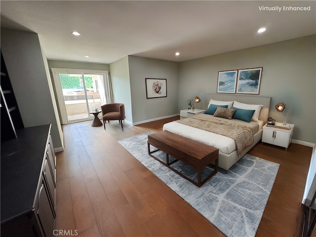 10409 Riverside Dr Unit 204, Toluca Lake, CA 91602 - bedroom with access to outside, recessed lighting, baseboards, and wood finished floors