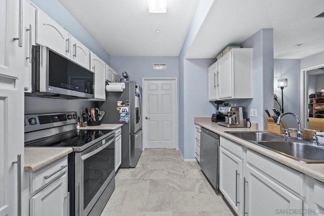 kitchen with white cabinets, sink, and appliances with stainless steel finishes