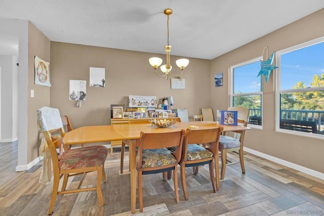 dining space with a chandelier and wood-type flooring