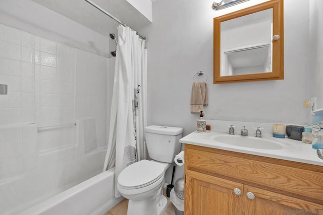 full bathroom featuring vanity, toilet, and shower / tub combo with curtain