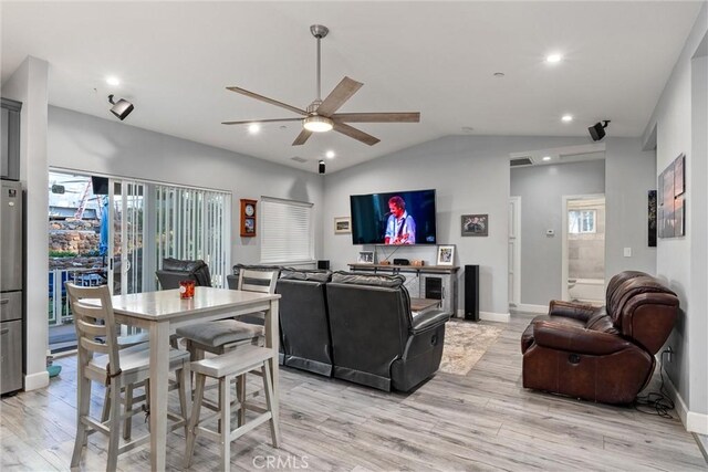 1486 Magadon Rd, Paradise, CA 95969 - living room featuring light wood-style floors, ceiling fan, lofted ceiling, and recessed lighting