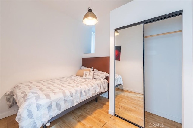 bedroom with a closet and wood-type flooring