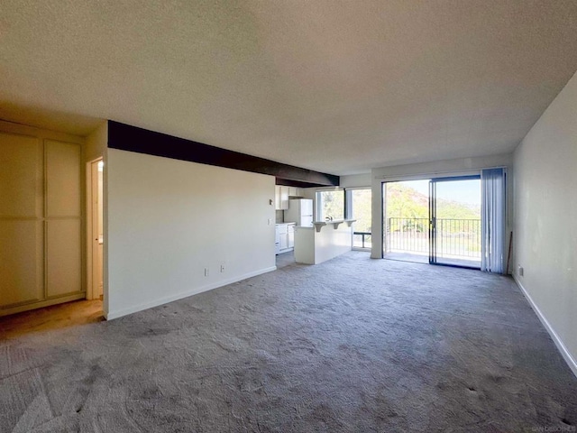 unfurnished living room with carpet flooring and a textured ceiling