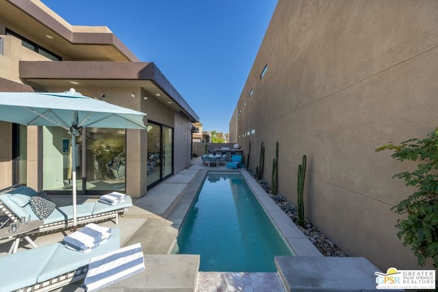 view of swimming pool featuring a patio