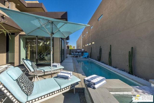 view of swimming pool with a patio