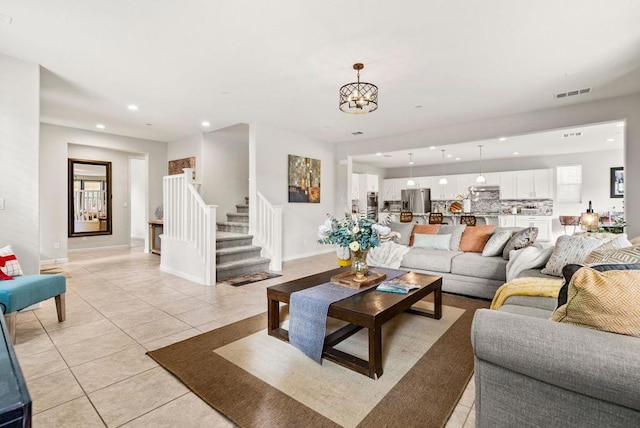 living room featuring light tile patterned floors