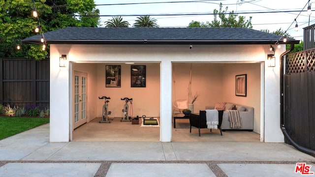 view of outdoor structure with french doors