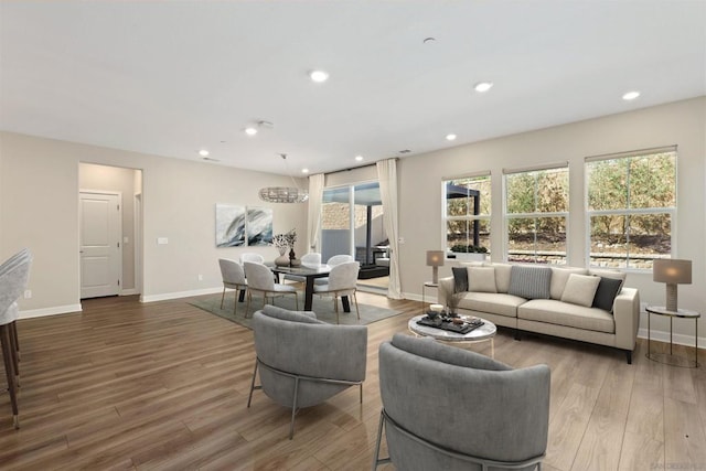 living room with hardwood / wood-style flooring