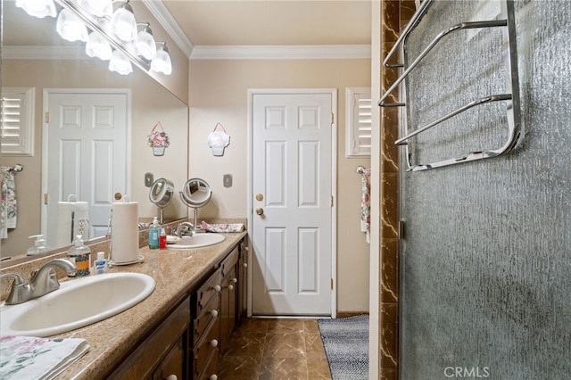 bathroom featuring vanity and crown molding