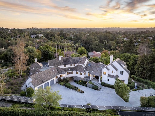 view of aerial view at dusk