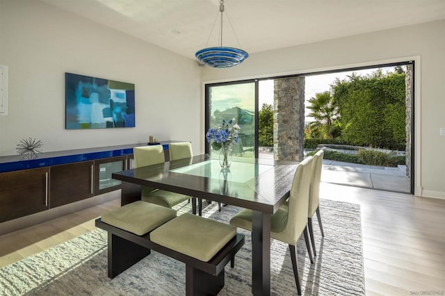 dining space with light hardwood / wood-style floors