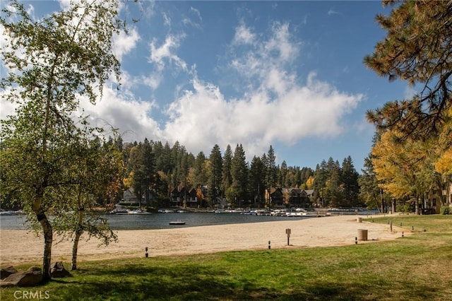 view of home's community featuring a yard and a water view