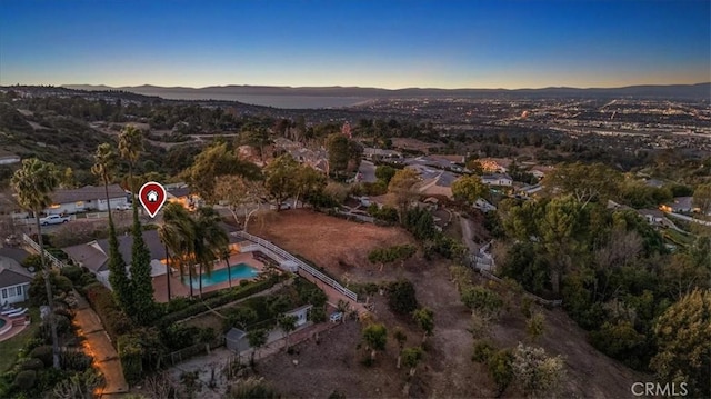 view of aerial view at dusk