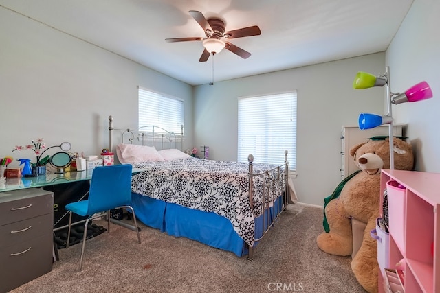 bedroom featuring carpet floors and ceiling fan