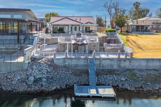 dock area with a water view