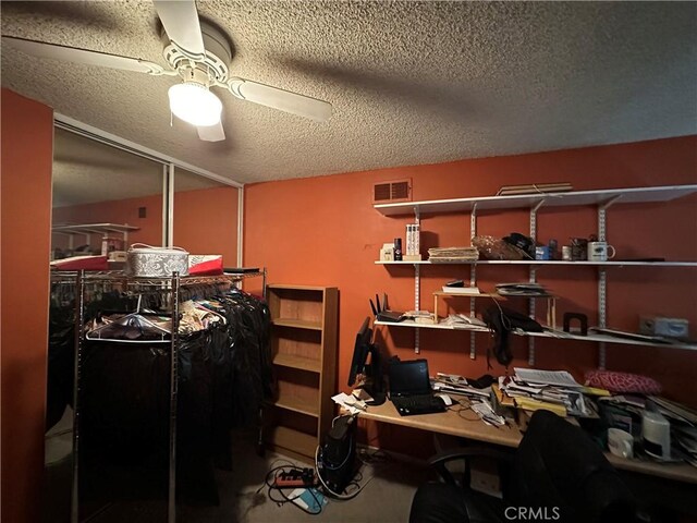 storage room with ceiling fan