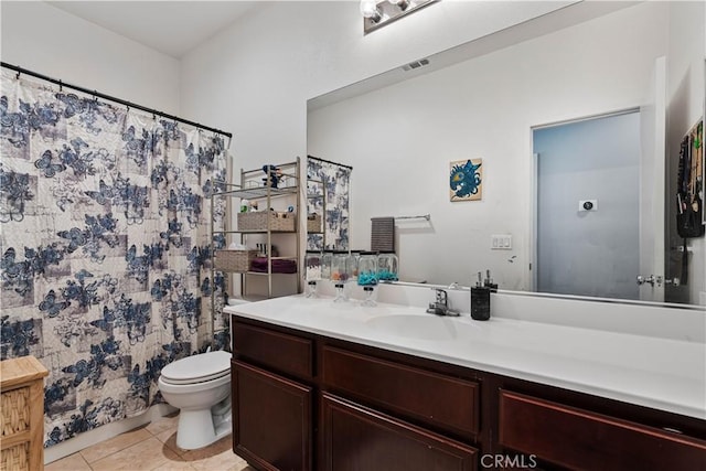 bathroom with tile patterned floors, vanity, and toilet