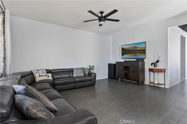 living room with ceiling fan