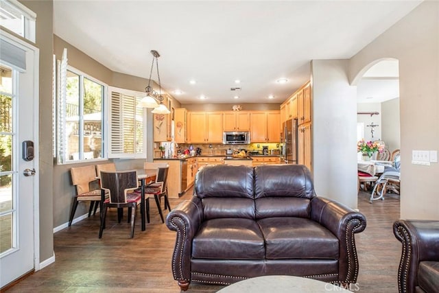 living room featuring dark hardwood / wood-style floors