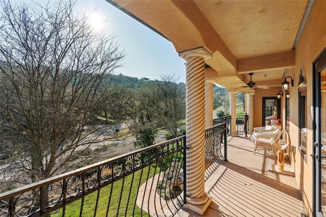 balcony with ceiling fan