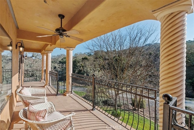 balcony with ceiling fan