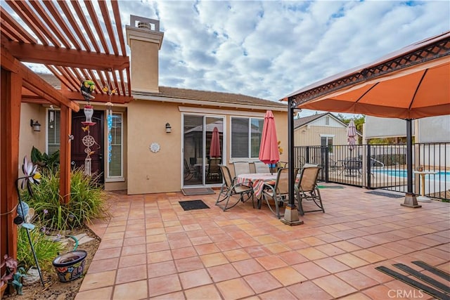 view of patio featuring a fenced in pool and a pergola