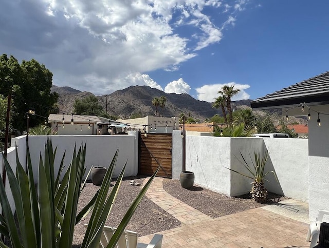 view of patio featuring a mountain view