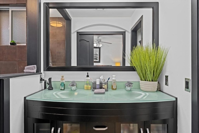 bathroom with vanity and ceiling fan