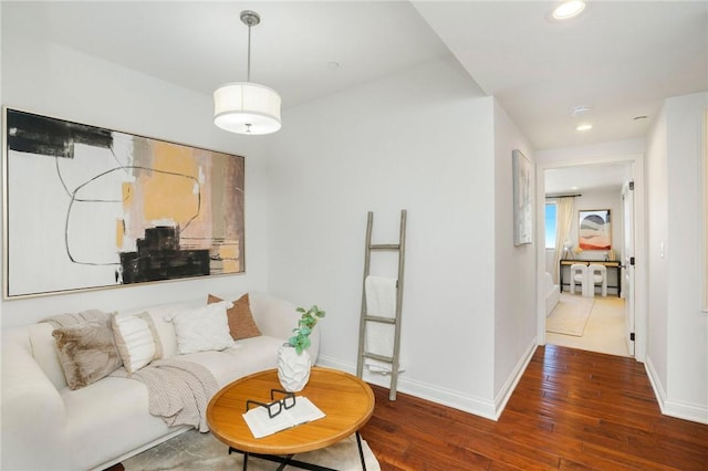 living room with dark wood-type flooring