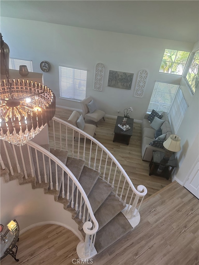 stairway with wood-type flooring