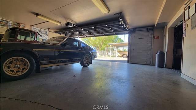 garage with a garage door opener