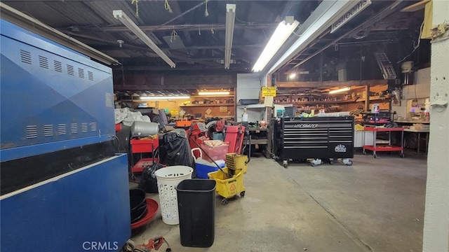 garage featuring a workshop area