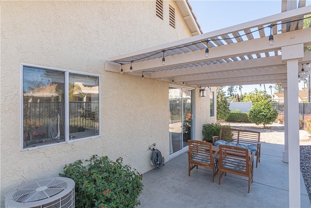 view of patio / terrace featuring a pergola and central air condition unit