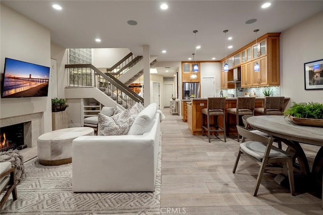 living room with light wood-type flooring