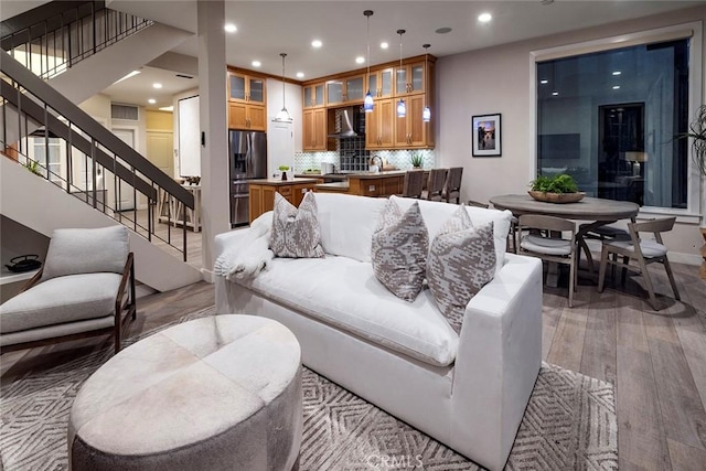 living room with light wood-type flooring