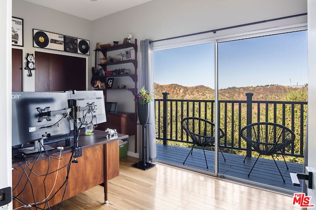 home office featuring light wood-type flooring and a wealth of natural light