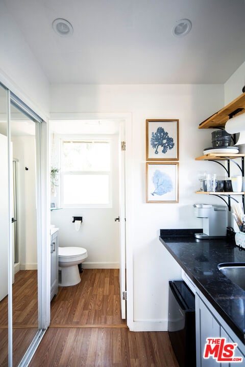 interior space with dark wood-type flooring