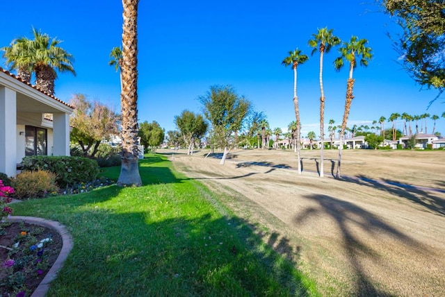 view of property's community with a lawn